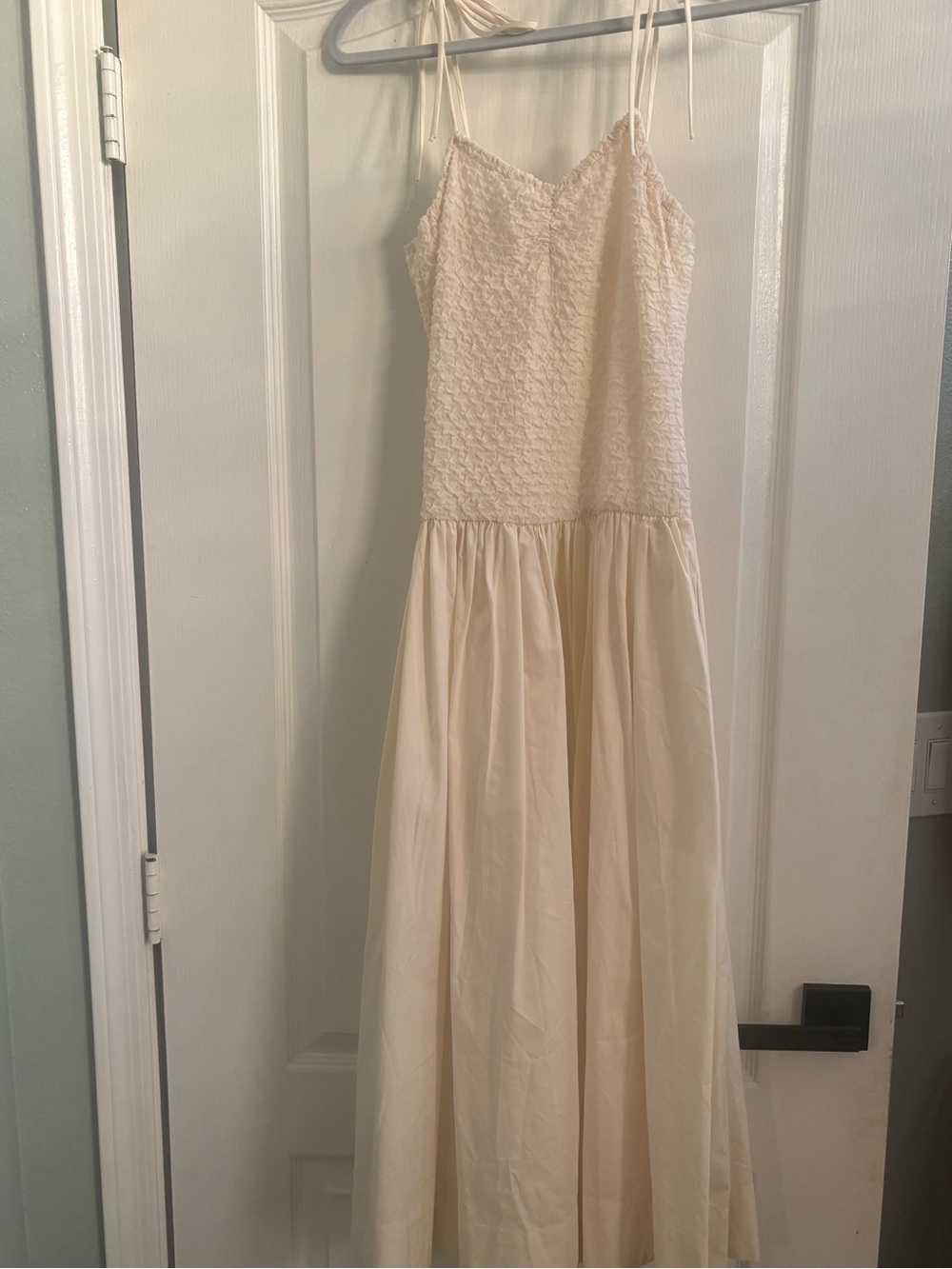 Lush Cream Textured Bodice Maxi Dress with Spaghetti Straps